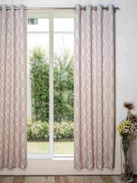 

SHIVANAA HOMES Grey & White Geometric Printed Room Darkening Door Curtain