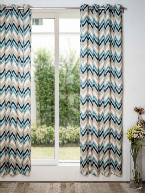 

SHIVANAA HOMES Blue & Beige Set Of 1 Room Darkening Long Door Curtain