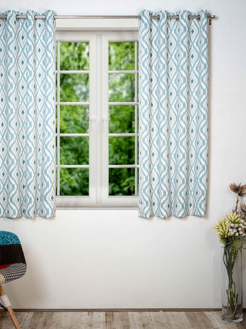

SHIVANAA HOMES Blue & White Geometric Room Darkening Window Curtain