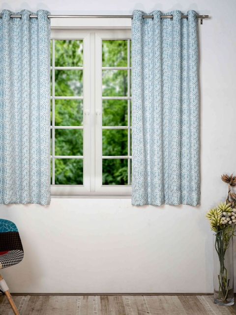 

SHIVANAA HOMES Blue & Cream Geometric Room Darkening Single Window Curtain
