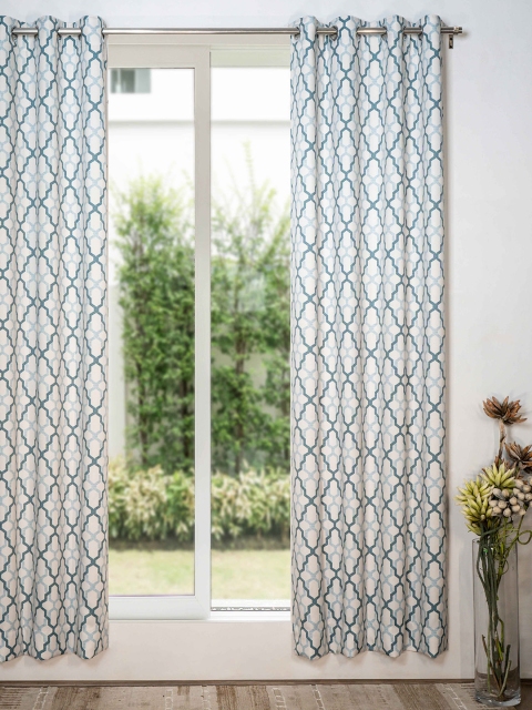 

SHIVANAA HOMES White & Blue Geometric Printed Room Darkening Door Curtain