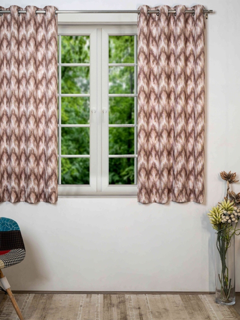 

SHIVANAA HOMES Brown & White Printed Room Darkening Window Curtain