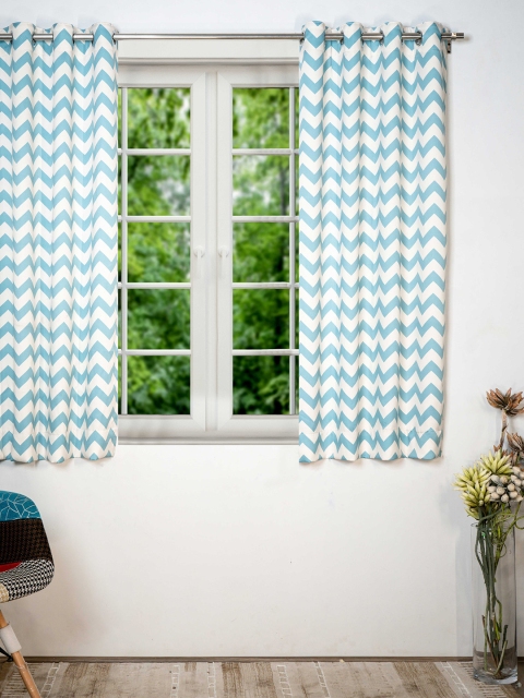 

SHIVANAA HOMES Blue & White Geometric Room Darkening Window Curtain