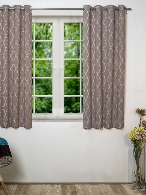 

SHIVANAA HOMES Grey Geometric Printed Room Darkening Window Curtain
