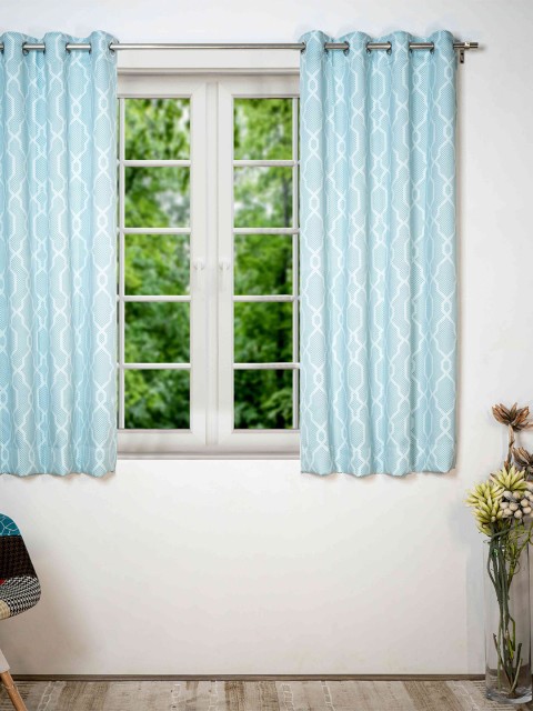 

SHIVANAA HOMES Blue Set Of 1 Printed Room Darkening Window Curtain