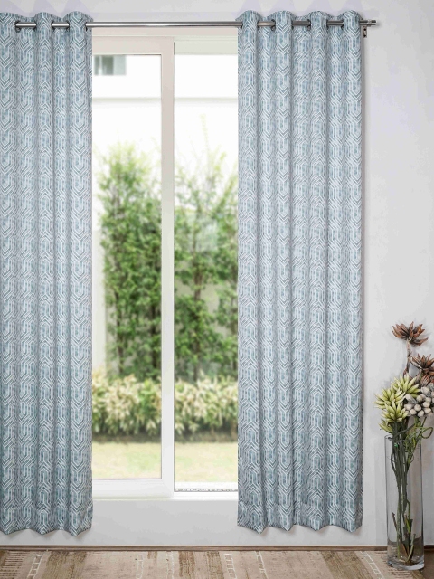 

SHIVANAA HOMES Blue & White Geometric Room Darkening Door Curtain