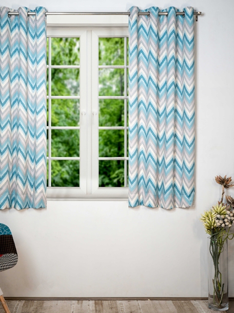 

SHIVANAA HOMES Blue & Grey Geometric Room Darkening Single Window Curtain