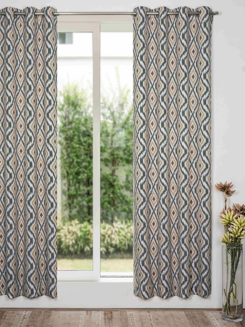 

SHIVANAA HOMES Green & Off White Geometric Printed Room Darkening Long Door Curtain