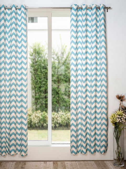 

SHIVANAA HOMES Blue & White Geometric Room Darkening Single Door Curtain