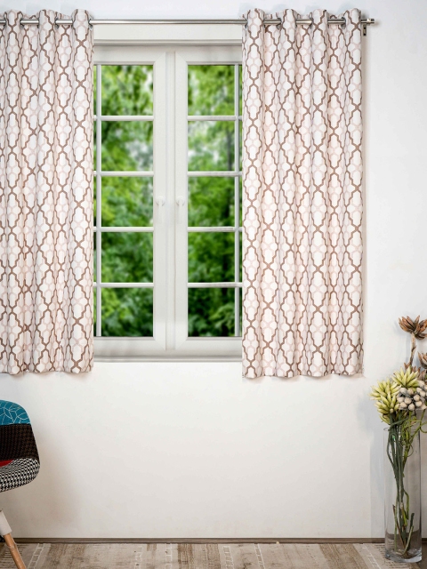 

SHIVANAA HOMES Brown & Cream-Coloured Set Of 1 Room Darkening Window Curtain