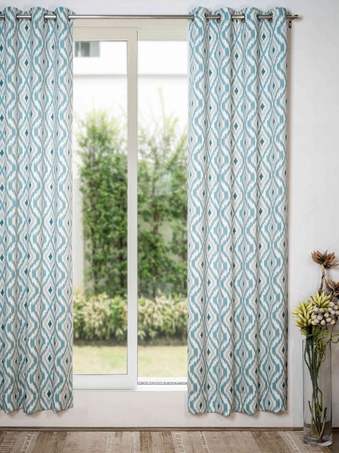

SHIVANAA HOMES Blue & Cream-Coloured Abstract Room Darkening Long Door Curtain