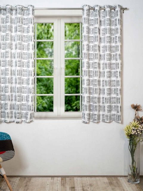 

SHIVANAA HOMES Black & White Abstract Room Darkening Single Window Curtain