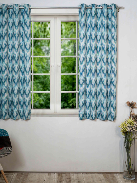 

SHIVANAA HOMES Blue & White Printed Room Darkening Window Curtain