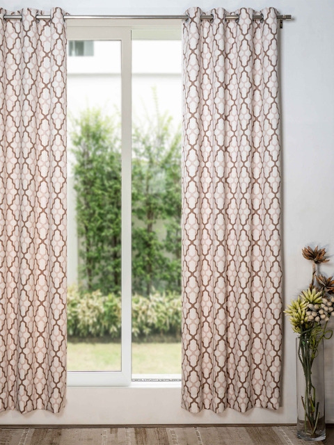

SHIVANAA HOMES Brown & Cream Geometric Room Darkening Door Curtain