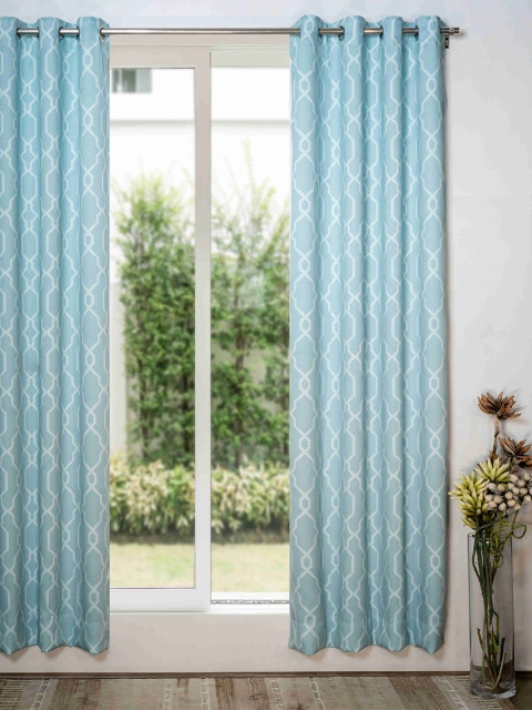 

SHIVANAA HOMES Blue & White Geometric Room Darkening Long Door Curtain