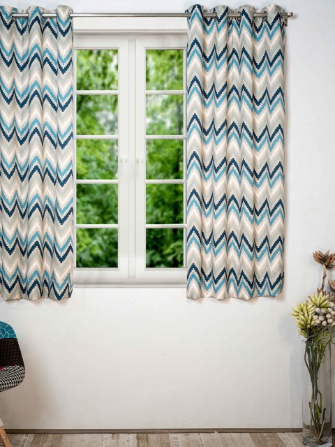 

SHIVANAA HOMES Blue & Beige Geometric Room Darkening Single Window Curtain