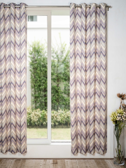 

SHIVANAA HOMES Grey & White Geometric Printed Room Darkening Long Door Curtain