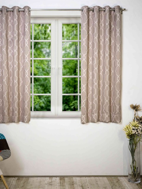

SHIVANAA HOMES Brown & White Geometric Printed Room Darkening Window Curtain
