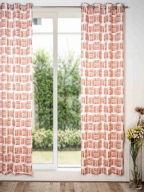 

SHIVANAA HOMES Pink & White Abstract Room Darkening Long Door Curtain