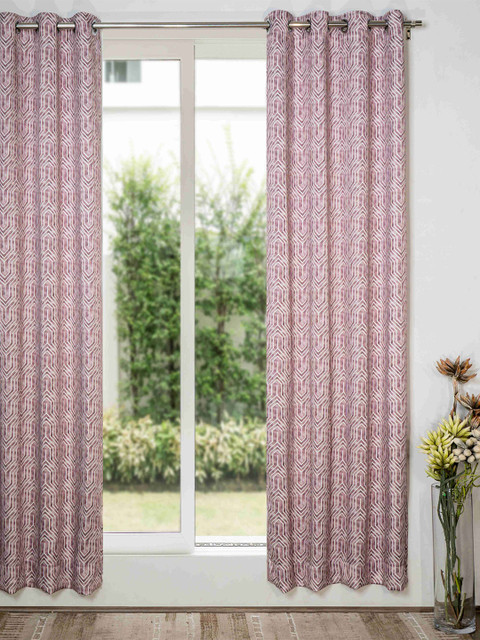 

SHIVANAA HOMES Brown & White Geometric Room Darkening Long Door Curtain