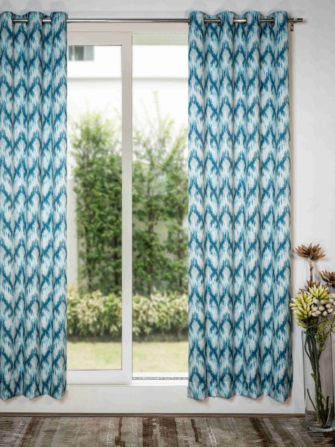 

SHIVANAA HOMES Blue & White Printed Room Darkening Door Curtain