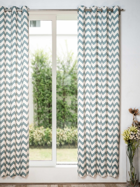 

SHIVANAA HOMES Sage & White Geometric Room Darkening Door Curtain, Green