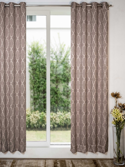 

SHIVANAA HOMES Grey & Beige Geometric Printed Room Darkening Long Door Curtain