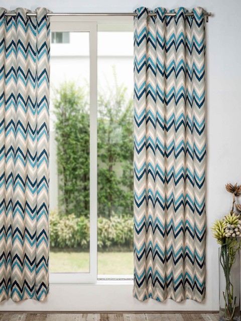 

SHIVANAA HOMES Blue & Beige Geometric Room Darkening Door Curtain