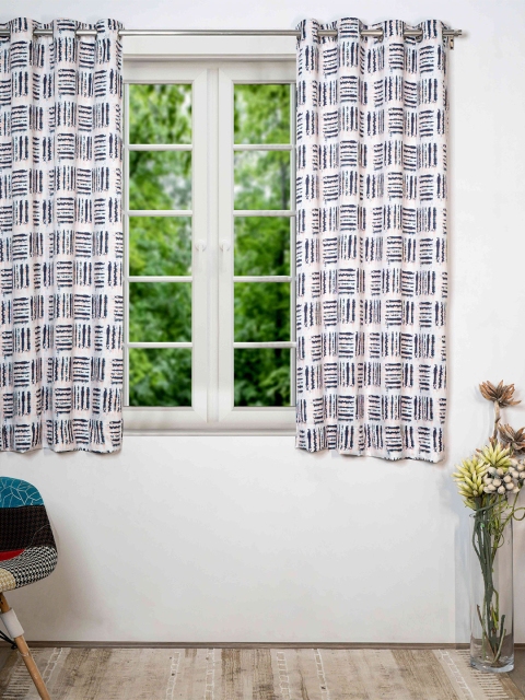 

SHIVANAA HOMES White & Black Geometric Printed Room Darkening Window Curtain