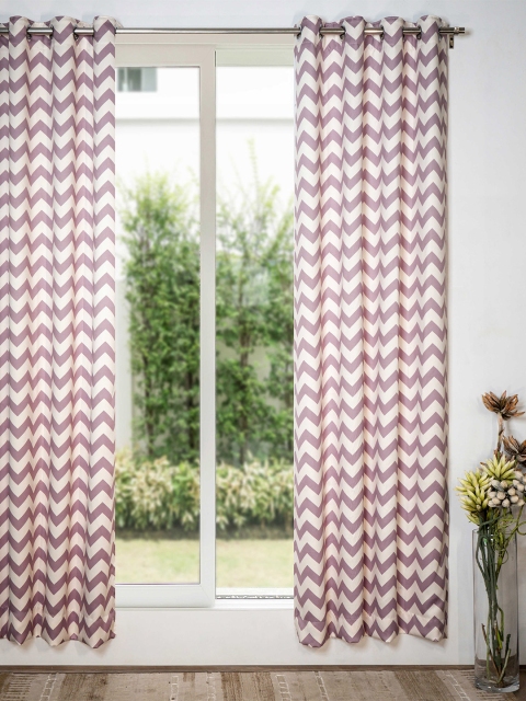 

SHIVANAA HOMES Pink & White Geometric Room Darkening Door Curtain