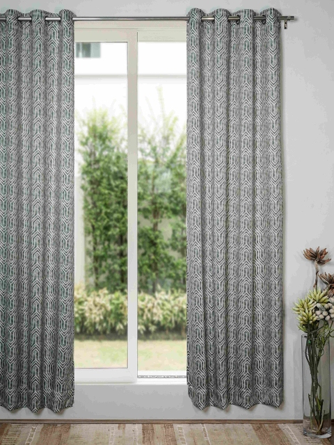 

SHIVANAA HOMES Green & White Geometric Printed Room Darkening Long Door Curtain