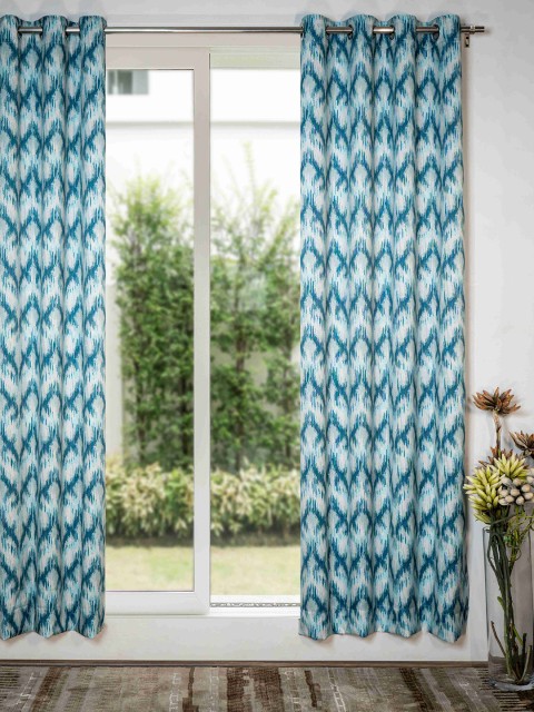 

SHIVANAA HOMES Blue & Beige Set Of 1 Room Darkening Long Door Curtain