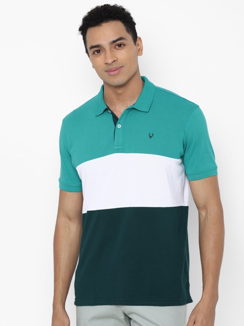 

Allen Solly Men Green & White Cotton Colourblocked Polo Collar T-shirt
