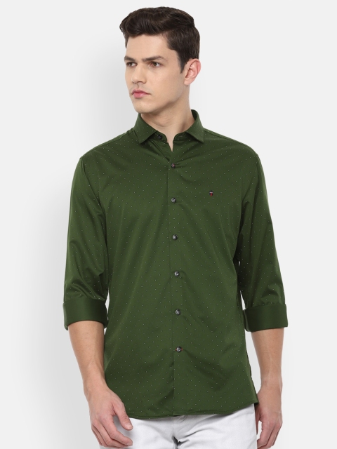 

Louis Philippe Sport Men Olive Green & White Slim Fit Printed Pure Cotton Casual Shirt