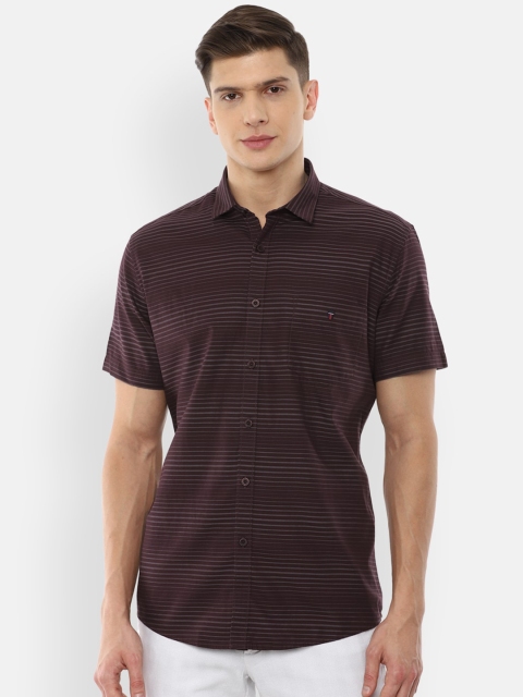 

Louis Philippe Sport Men Maroon & Grey Slim Fit Striped Pure Cotton Casual Shirt