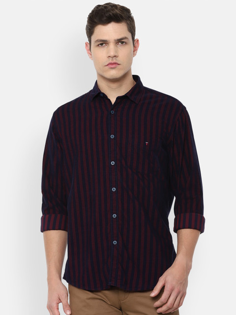 

Louis Philippe Sport Men Maroon & Navy Blue Slim Fit Striped Casual Cotton Shirt