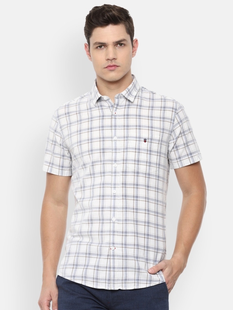 

Louis Philippe Sport Men White & Blue Slim Fit Checked Pure Cotton Casual Shirt