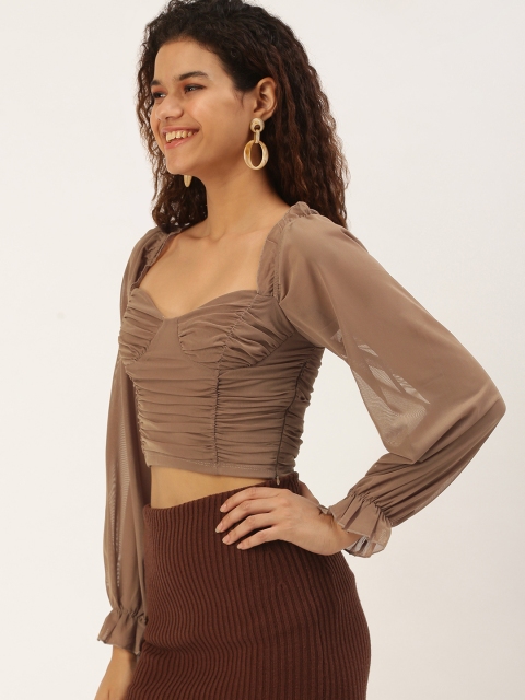 

FOREVER 21 Taupe Sweetheart Neck Blouson Crop Top