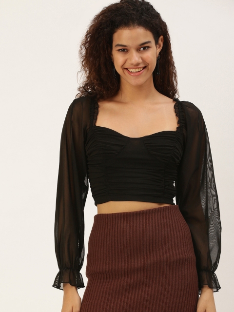 

FOREVER 21 Black Sweetheart Gathered Neck Blouson Crop Top