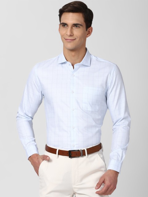 

Peter England Elite Men Blue Slim Fit Checked Pure Cotton Formal Shirt