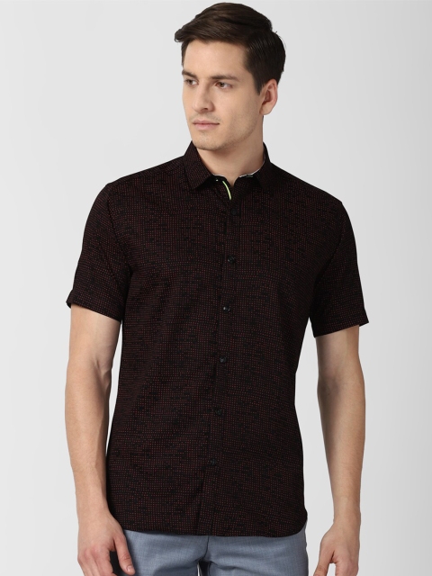 

V Dot Men Maroon & Black Slim Fit Printed Casual Cotton Shirt