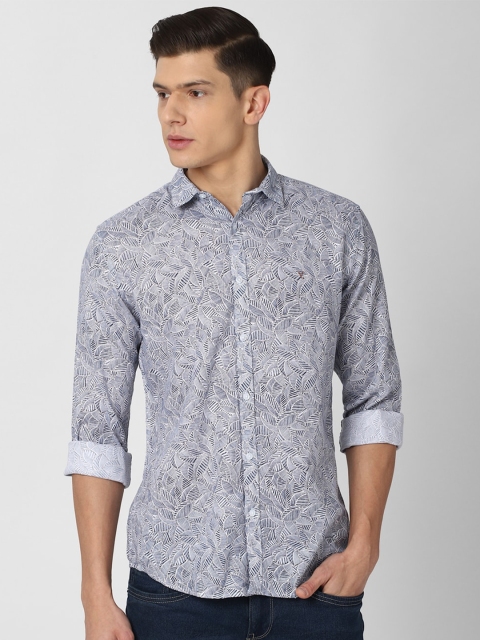 

V Dot Men Grey Slim Fit Printed Casual Cotton Shirt