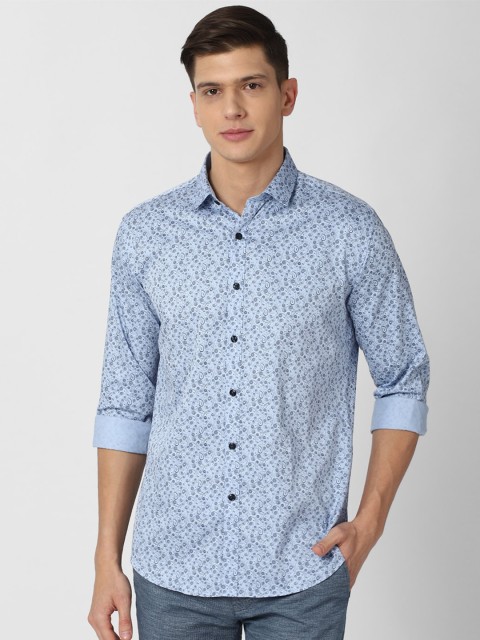 

V Dot Men Blue & White Slim Fit Printed Pure Cotton Casual Shirt
