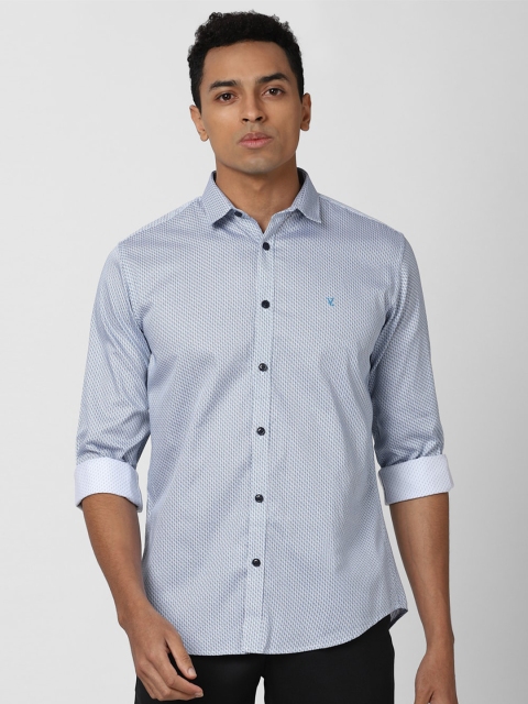 

V Dot Men Blue & White Slim Fit Printed Pure Cotton Casual Shirt