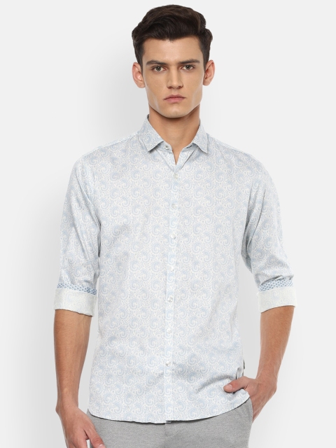 

V Dot Men Blue Slim Fit Printed Casual Cotton Shirt