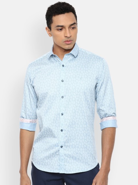 

V Dot Men Blue & White Slim Fit Printed Pure Cotton Casual Shirt