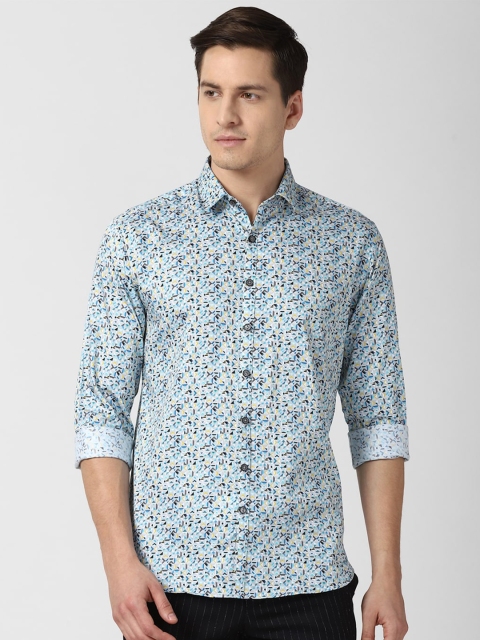 

V Dot Men Blue & Yellow Slim Fit Printed Pure Cotton Casual Shirt