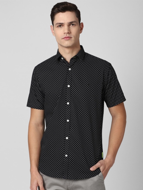 

V Dot Men Black Slim Fit Printed Casual Cotton Shirt