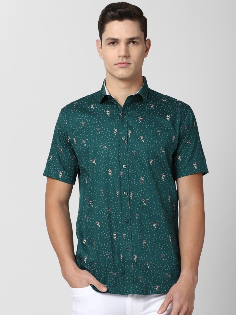 

V Dot Men Green & Brown Slim Fit Printed Casual Shirt