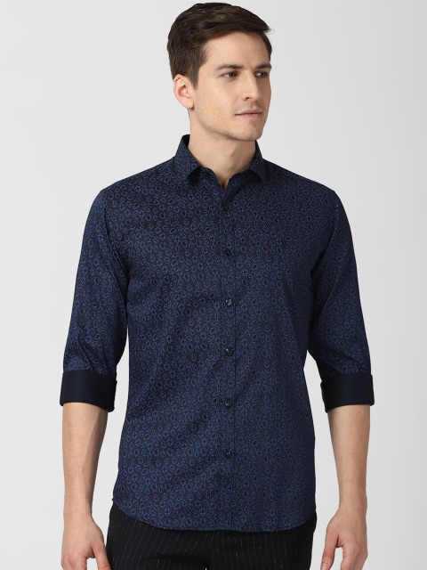 

V Dot Men Navy Blue Slim Fit Floral Printed Casual Cotton Shirt